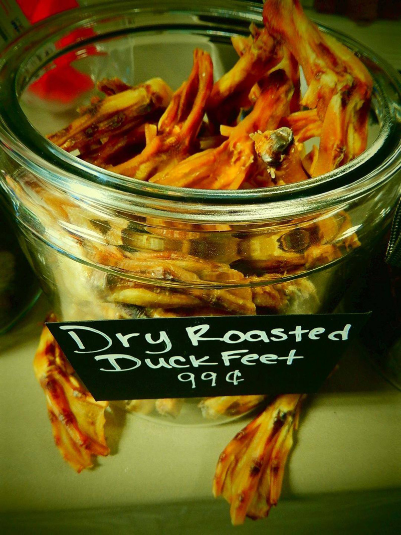 Jar of dry roasted duck feet