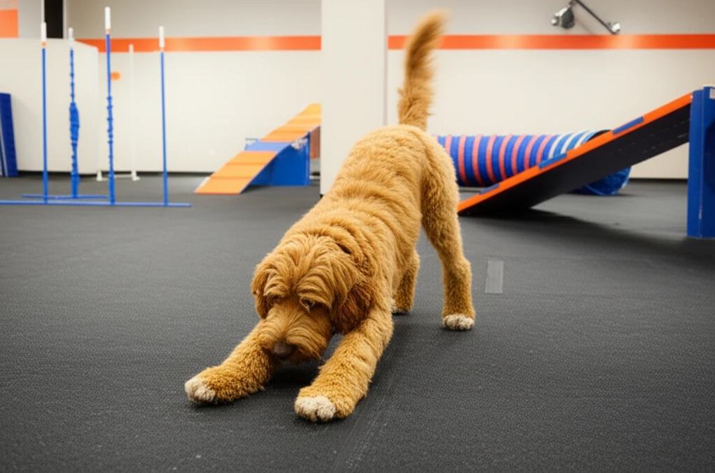 Goldendoodle performing a trick at Zoom Room