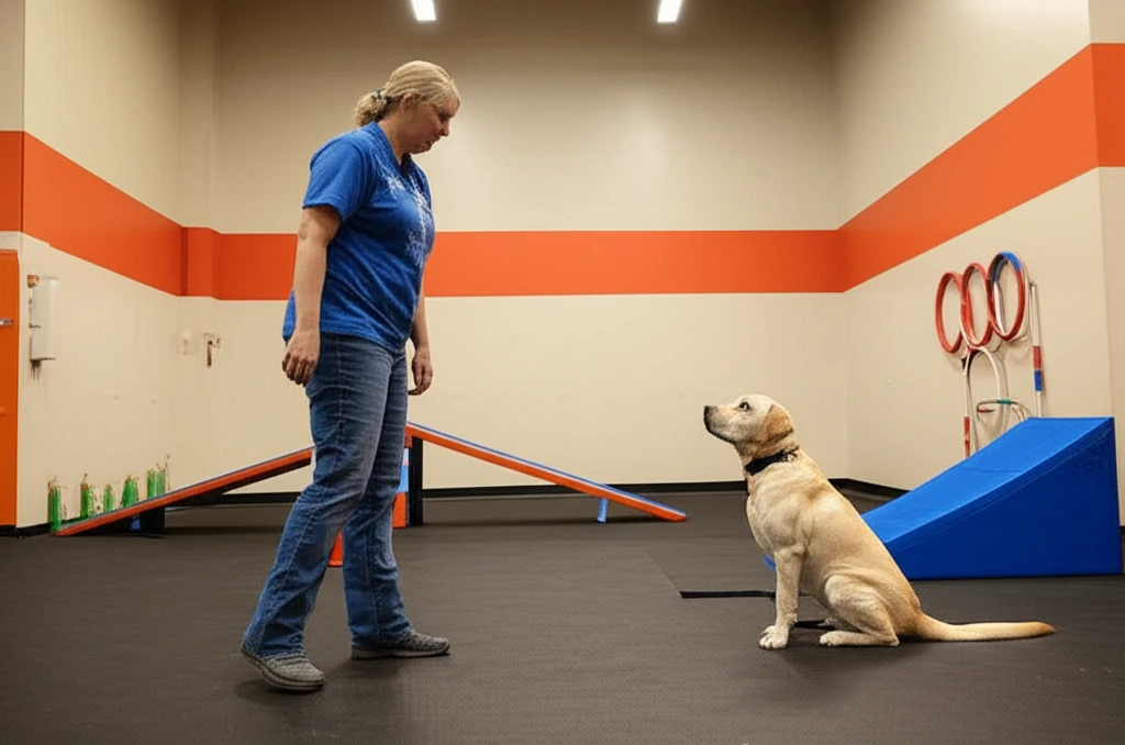 Labrador Retriever practicing calm greetings at Zoom Room