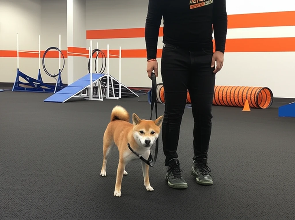 Shiba Inu learning calm behavior around distractions at Zoom Room