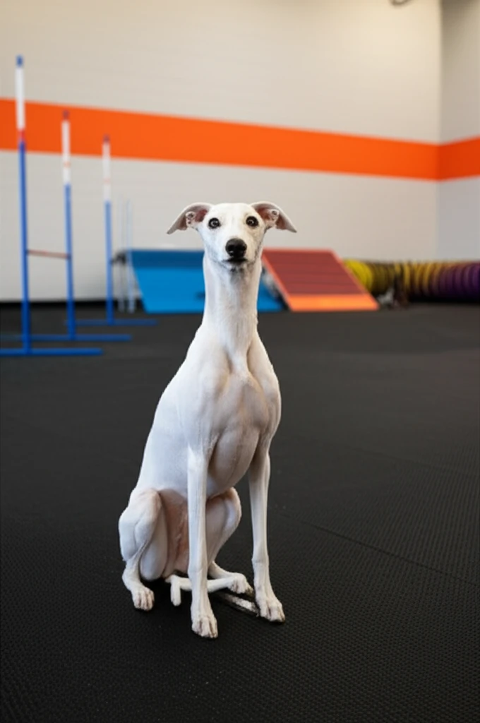 Whippet during obedience training at Zoom Room