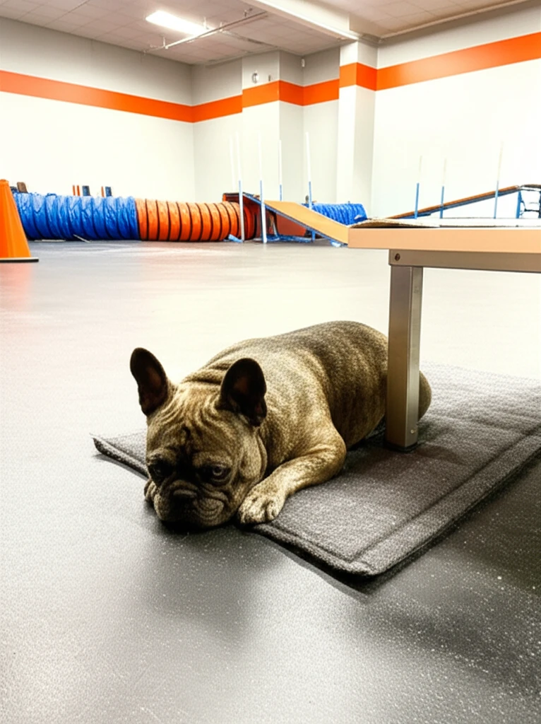 Dog practicing restaurant settle at Zoom Room training class