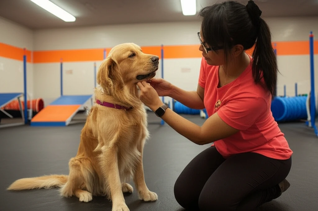 Dog practicing dental handling at Zoom Room