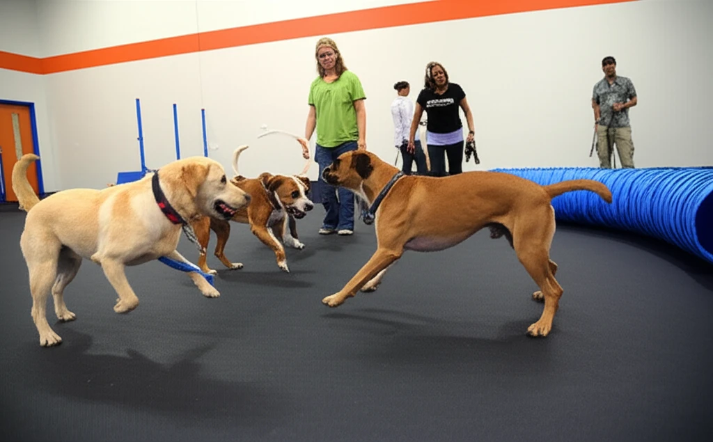 Dogs socializing safely during group play at Zoom Room