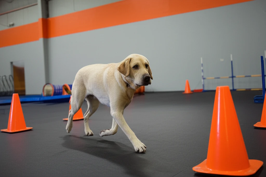 Dog doing fitness training at Zoom Room gym