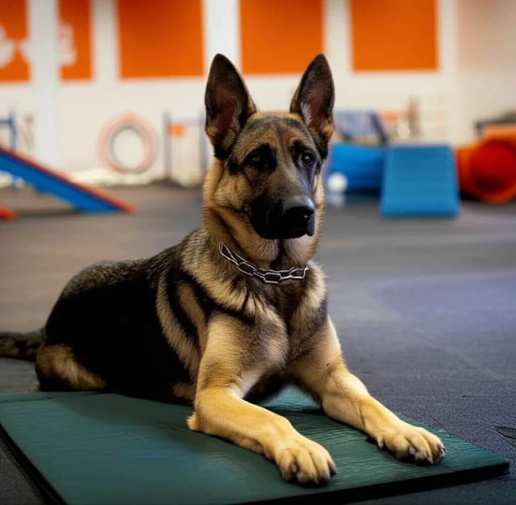 Dog learning relaxation techniques at Zoom Room