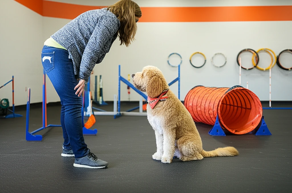 Dog practicing polite greeting manners at Zoom Room