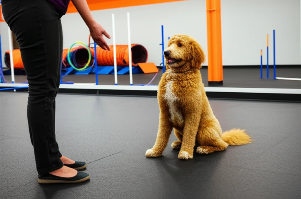 Dog practicing guest greeting manners at Zoom Room