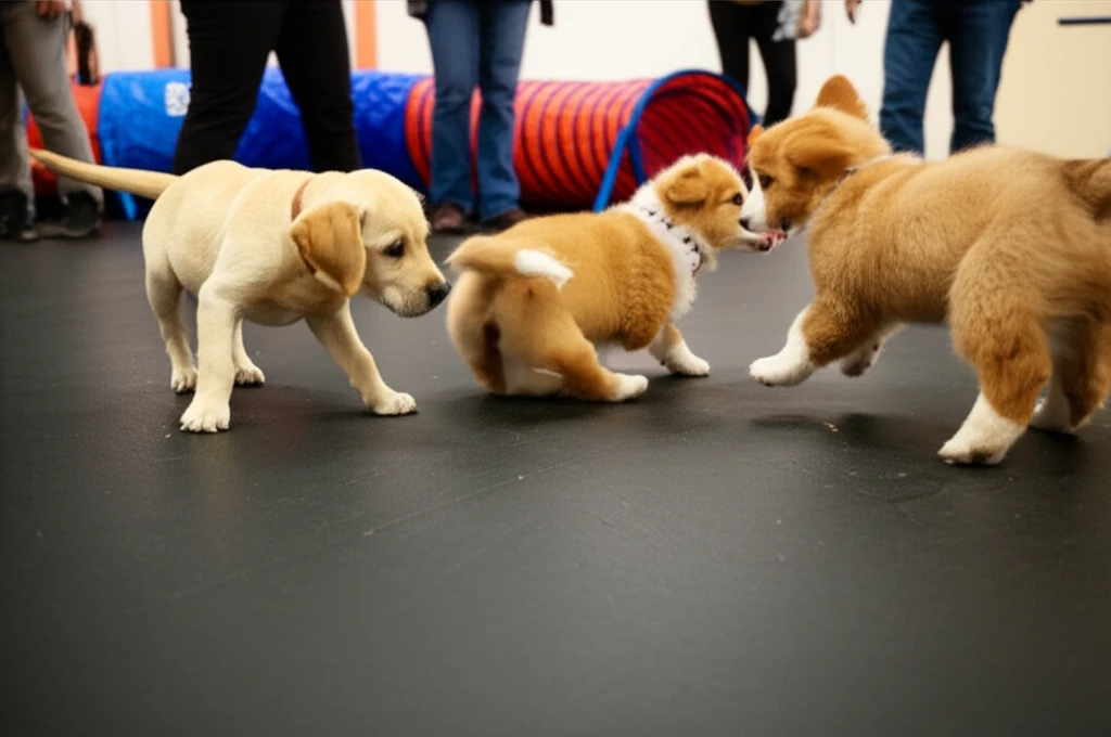 Puppies socializing during playgroup at Zoom Room