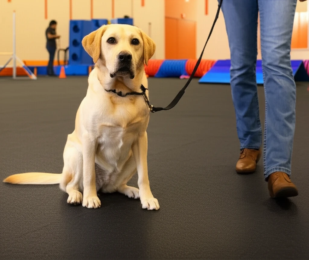 Dog practicing four-on-the-floor greeting at Zoom Room